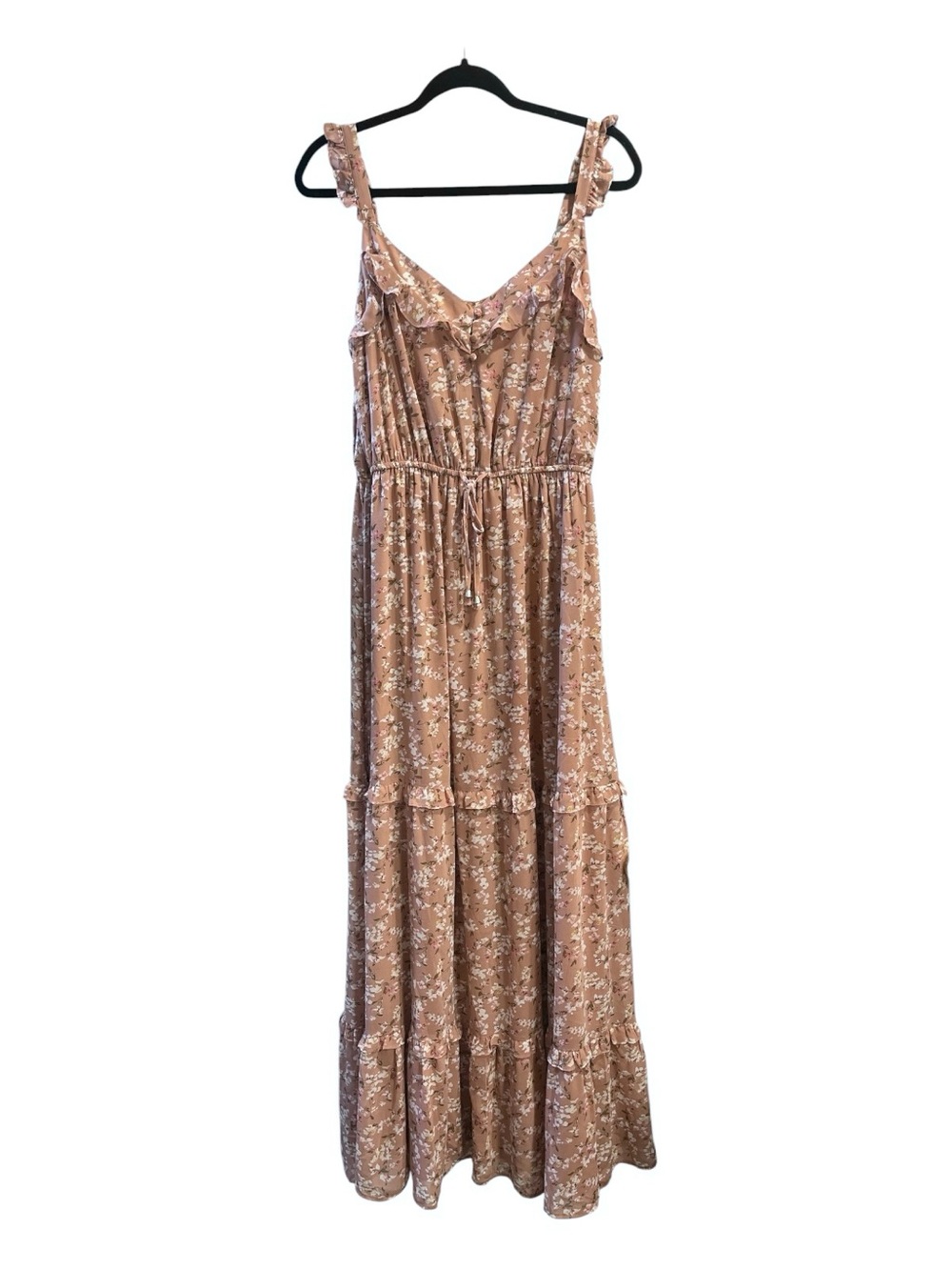 Sleeveless Floral Tiered Maxi Dress in Dusty Rose